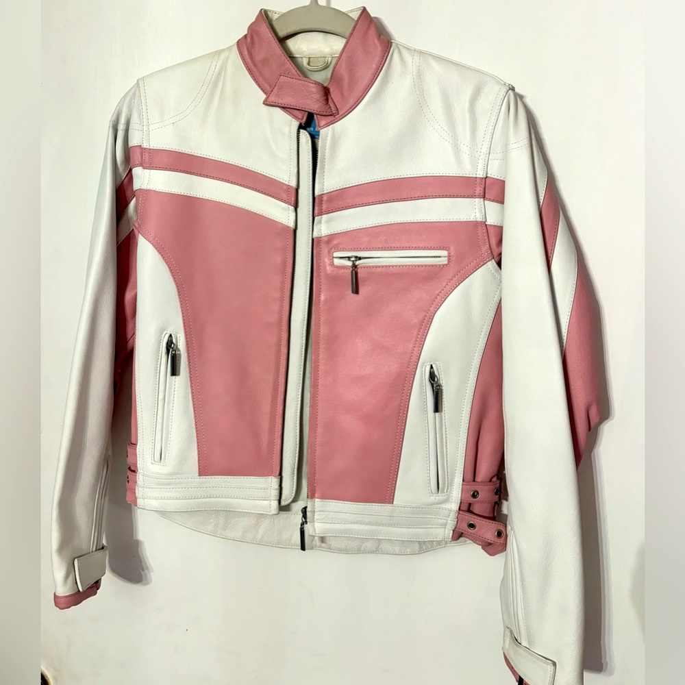 Leather Motorcycle Jacket Adult XS Cute White/Pink Biker Punk Moto